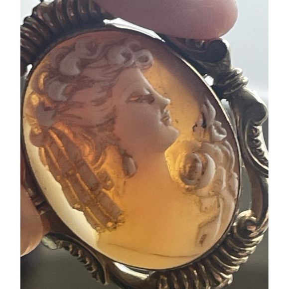 Gold Filled Shell Cameo Brooch Pendant Hand Carved 1/20 12k GF Vintage - Picture 3 of 14